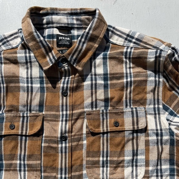 Men's Prana Shirt Multicolor Plaid Button-Down L Hippie Casual Grunge Rock Yoga - Picture 1 of 12